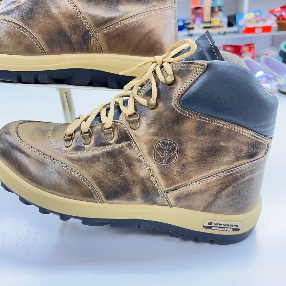 New Holland Agriculture Mens Distressed Brown Leather Work Boots Lace Up Rugged